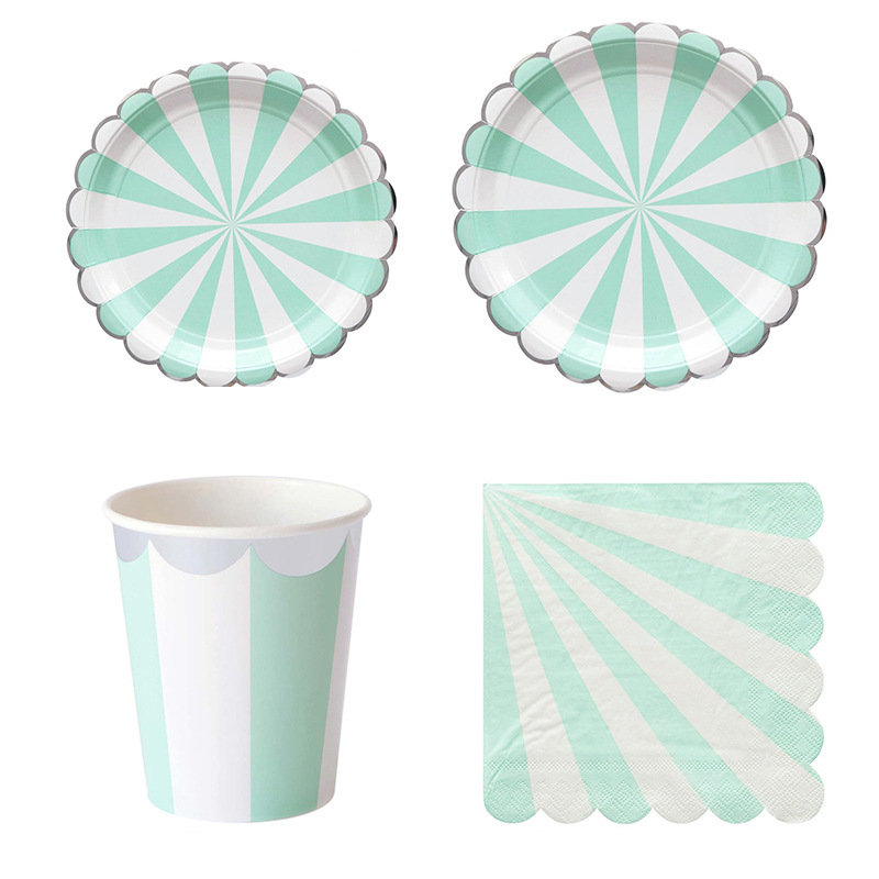 Paper Straw Color - ลาย Disposable Tableware สีชมพูสีฟ้าแผ่นกระดาษผ้าเช็ดปากถ้วยหลอดวันเกิดปาร์ตี้เด็กอาบน้ำของตกแต่งงานแต่งงานอุปกรณ์