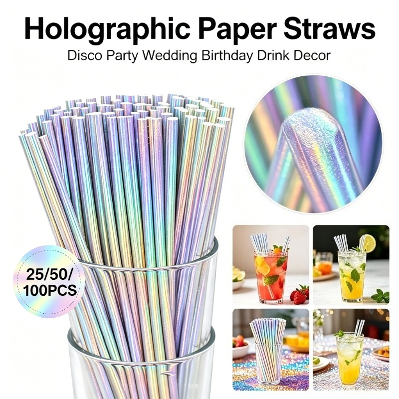 25/50/100PCS หลอดกระดาษเลเซอร์ - Paper Straw Color บทวิจารณ์และราคา